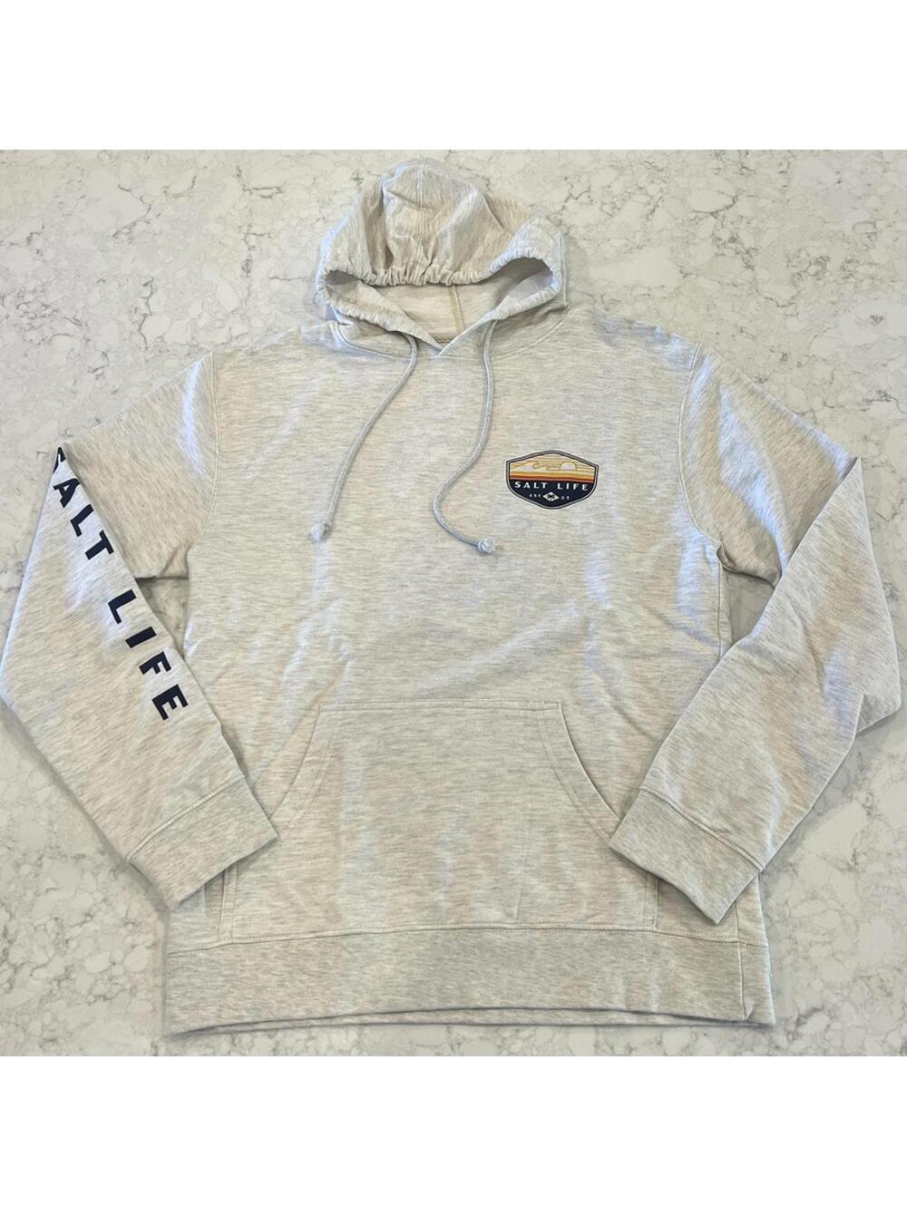 Salt Life Heathered Gray / Beige Hooded Sweatshirt Large Mens